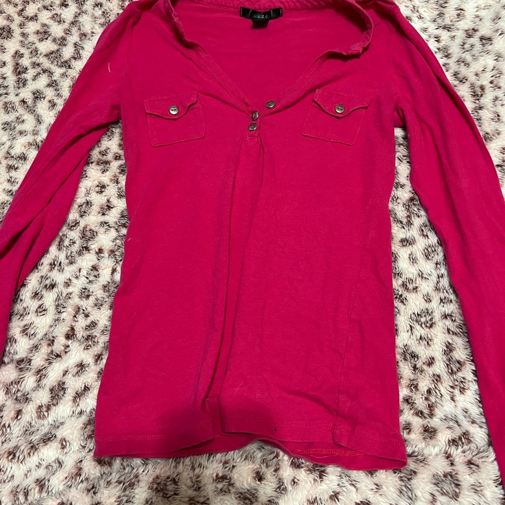 Red Long Sleeve Button-Up Top